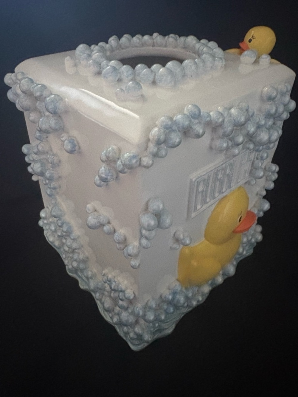 Vintage 3D Bubble Bath Tissue Box Cover Rubber Ducks Blue Bubbles Decor - Picture 3 of 13